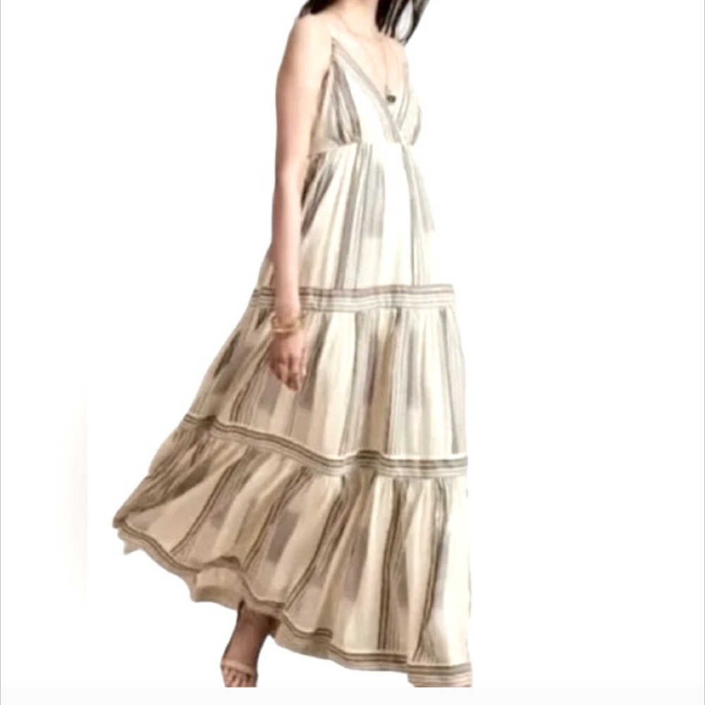 Banana Republic Cream Maxi Dress with Brown Stripes